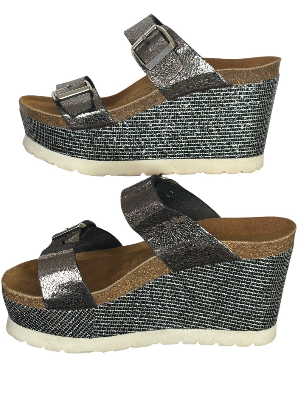 Ethem Metallic Rhinestone Platform Corks Wedge Sandals - Picture 5 of 12